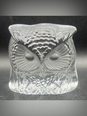 Nybro Sweden Vintage Crystal Owl Paperweight Wise Old Owl Bird Decor Collectible